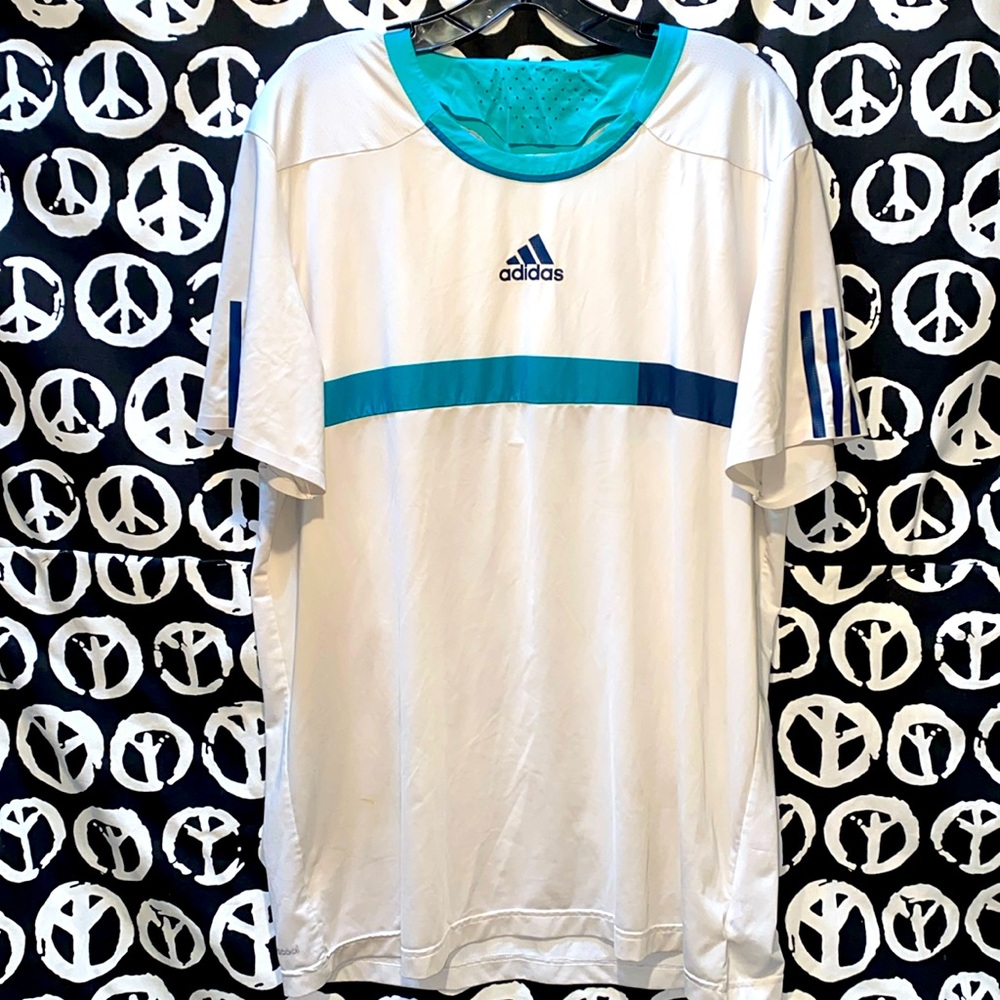 ADIDAS/BARRICADE SHORT SLEEVE WHITE/GREEN/BLUE JERSEY SZ L